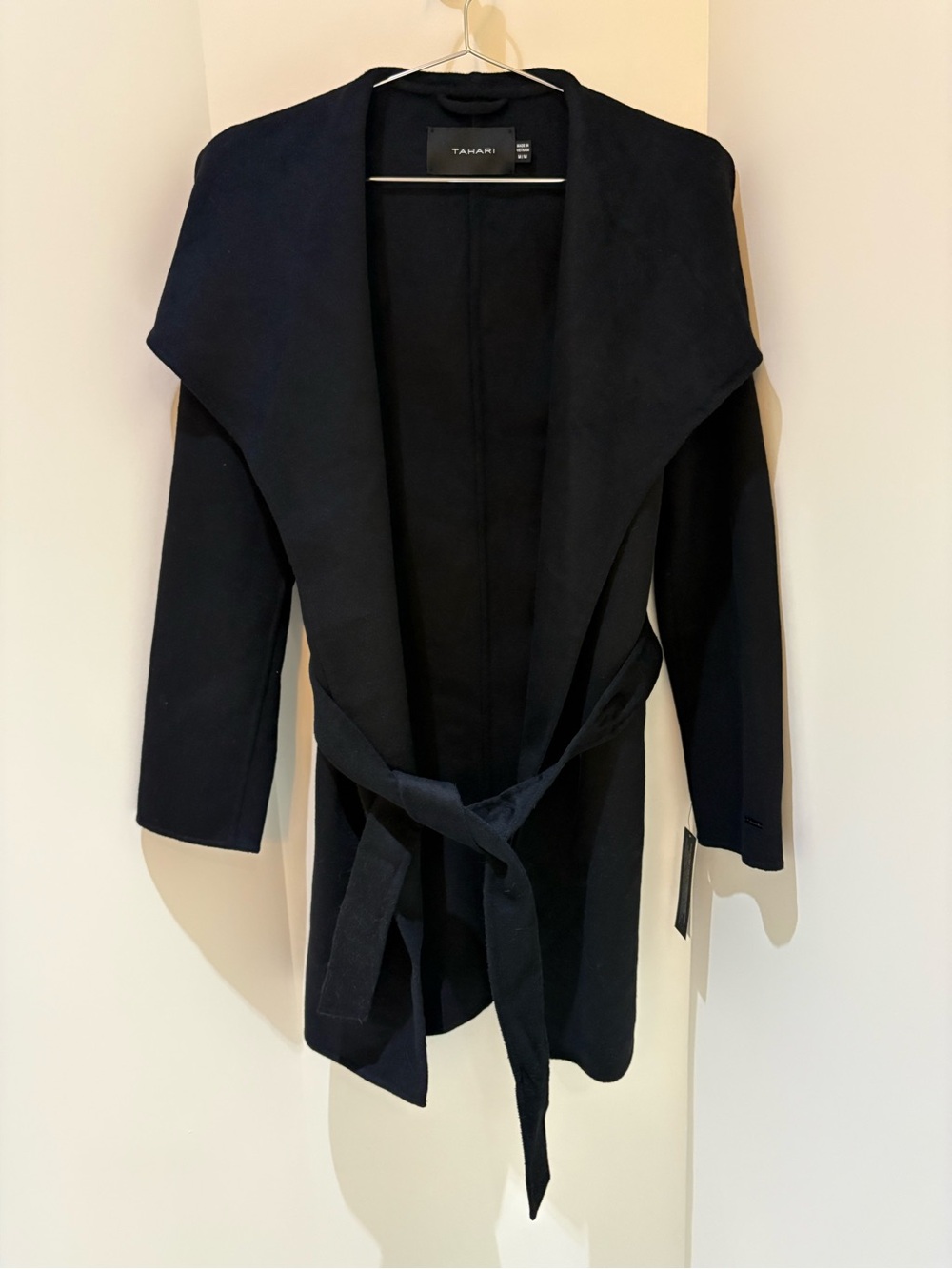 NWT Tahari Black Double-Face Belted Wrap Coat Women’s M